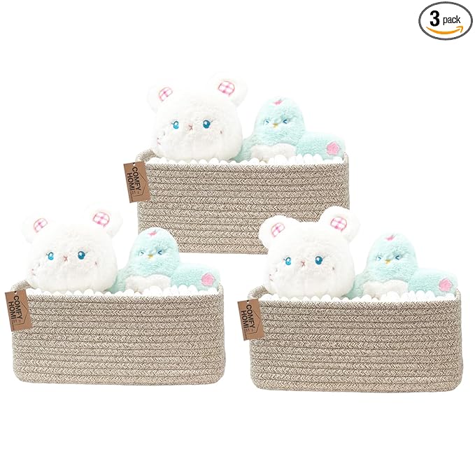 COMFY-HOMI 11.5"x7.5"x4.7" Storage Baskets for Organizing | Cotton Rope Woven Basket | Toy Storage Bin Box | Basket for Shelves, Closet Organizer Bin, Decorative Closet Shelf, 3 Pack, all brown