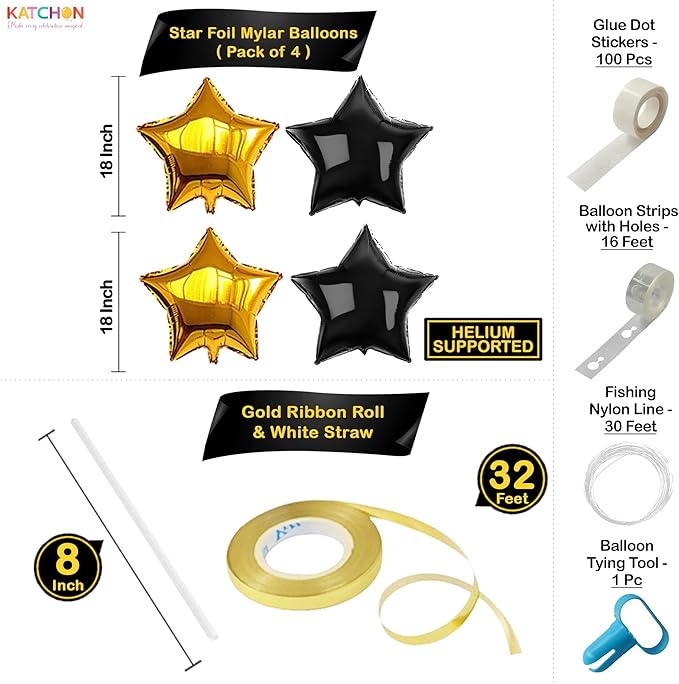 KatchOn, New Years Eve Party Supplies 2026 - Huge Set, Pack of 86 | Happy New Year Decorations 2026, NYE Decorations 2026 | Gold Fringe Curtain Backdrop with Black and Gold 2026 Balloon Arch Kit