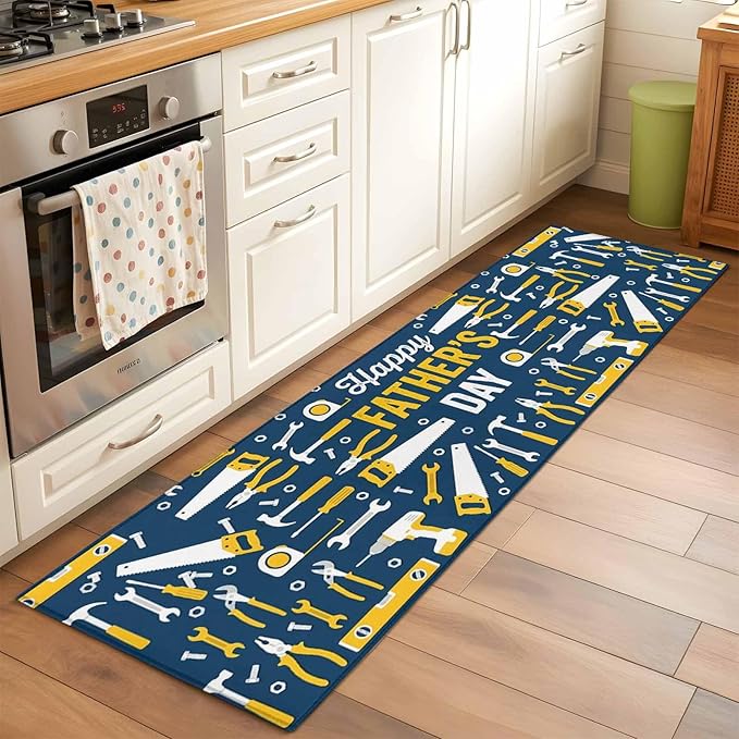 Father's Day Rectangle Rug 2x6 ft Hand Tools Workshop Equipment Soft Area Rug for Living Room Washable Non-Slip Carpet Indoor Mat for Bedroom Dining Room Holiday Decor