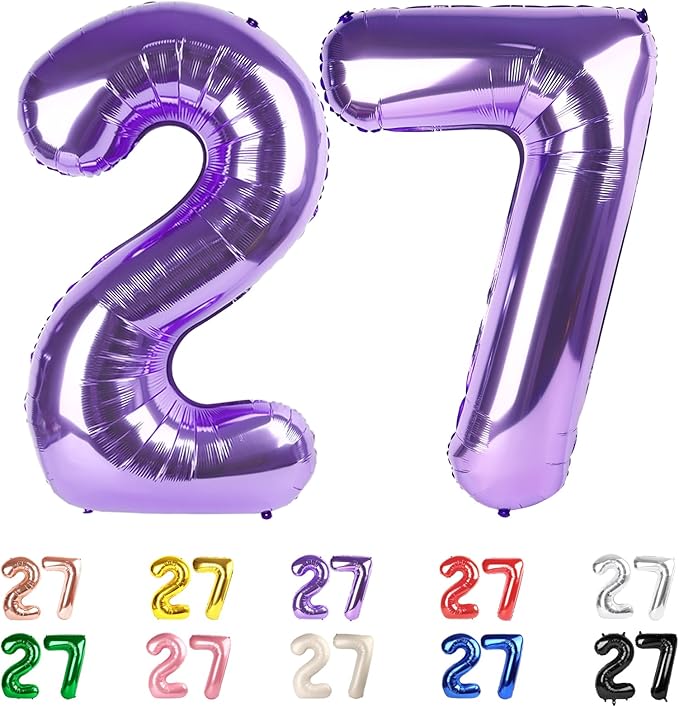 Numbers 27 Balloons, 27 Balloons, 40 In Big 27th Purple Party Decorations for Women Men Engagement, Wedding, Celebration Party, Graduations, Photo Shoot