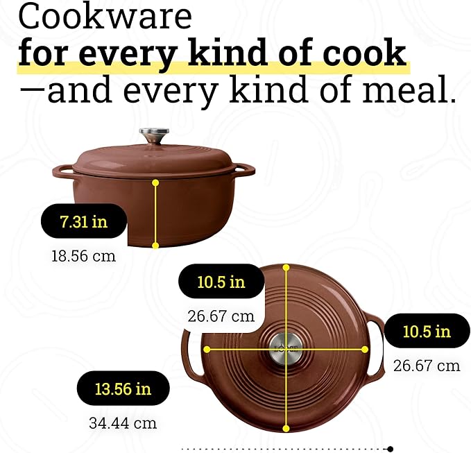 Lodge Essential Enamel Cast Iron Dutch Oven - Perfect for Bread Baking, Braising, Marinating & Slow Cooking - Features Moisture-Sealing Lid & Dual Handles - Kitchen Essentials - 6 Quarts - Burnt Sienna