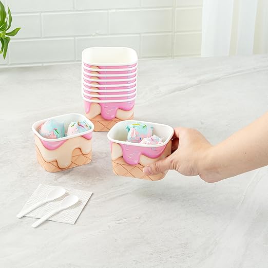 Coppetta 12 Ounce Dessert Cups, 50 Greaseproof Ice Cream Cups - Lids Sold Separately, For Hot And Cold Foods, Vanilla Strawberry Swirl Paper Yogurt Bowls, Disposable, Sturdy - Restaurantware