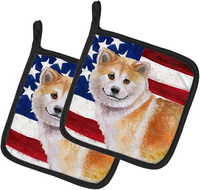 Caroline's Treasures BB9678PTHD Shiba Inu Patriotic Pair of Pot Holders Kitchen Heat Resistant Pot Holders Sets Oven Hot Pads for Cooking Baking BBQ, 7 1/2 x 7 1/2