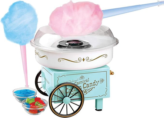 Nostalgia Vintage Hard and Sugar Free Candy Countertop Cotton Candy Maker, Includes 2 Reusable Cones And Sugar Scoop – Aqua