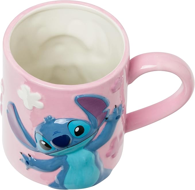 Silver Buffalo Disney Lilo and Stitch Featuring Angel Flowers Embossed 3D Ceramic Mug, 20 Ounces