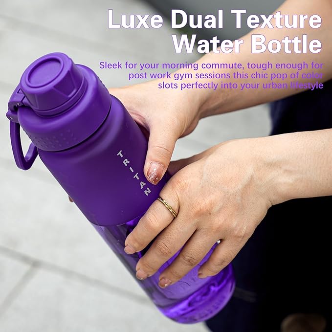 OLDLEY 32oz Frosted Clear Water Bottle, BPA-Free Tritan Plastic Reusable Water Bottle with Fast-Flow Spout Lid, Wide Mouth Leakproof Sports Drinking Bottle for Gym, School, Office, Travel,Purple