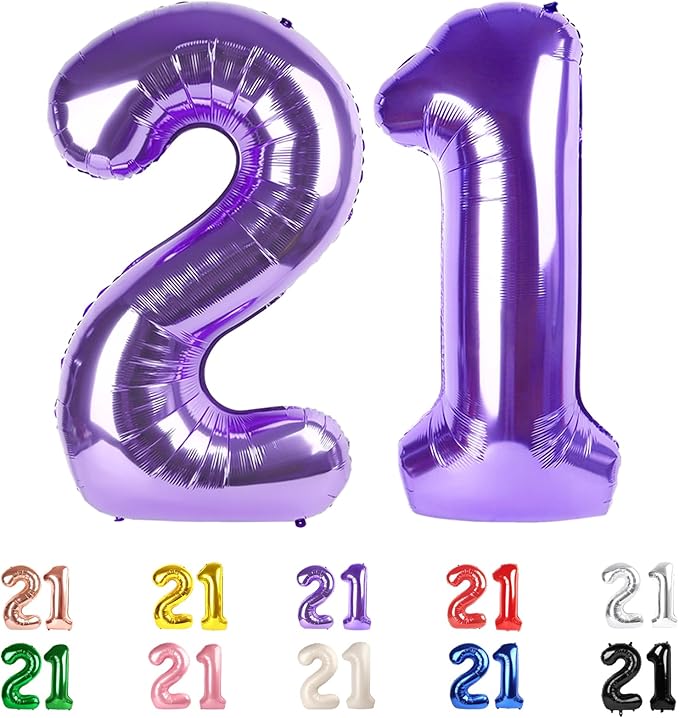 21 Number Balloons, 12 Balloons, 12th Purple Party Decorations 40 In Big 21st for Girl Boys Engagement, Wedding, Celebration Party, Graduations, Photo Shoot