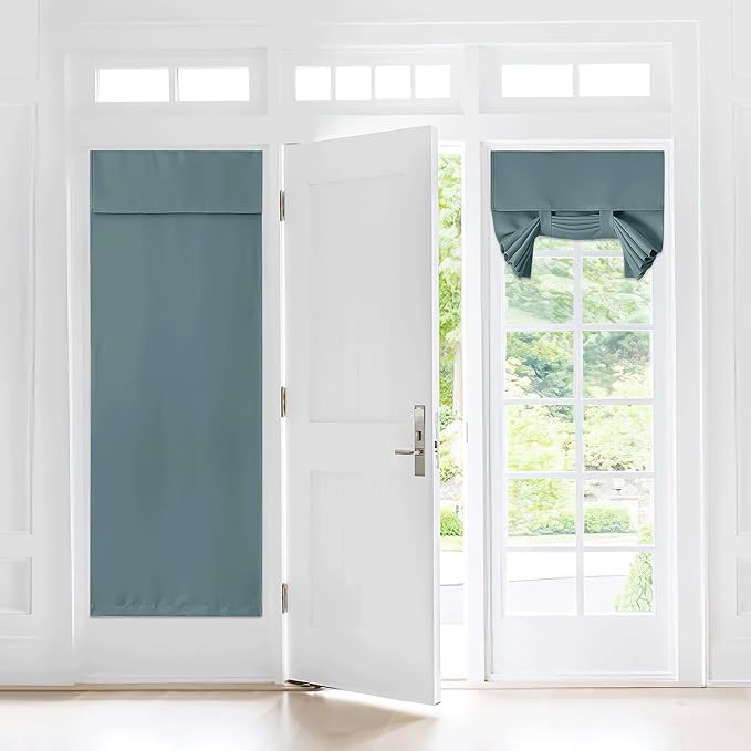 NICETOWN Window Covering for Kitchen, Farmhouse French Door Curtains for Patio Glass Sliding, Door Blinds Tie Up Shade for Home Decor, 1 Panel, 30" Wide x 72" Long, Greyish Blue