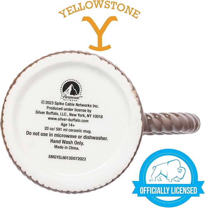 Silver Buffalo Yellowstone Dutton Ranch Montana Rope Ceramic 3D Sculpted Mug, 20 Ounces