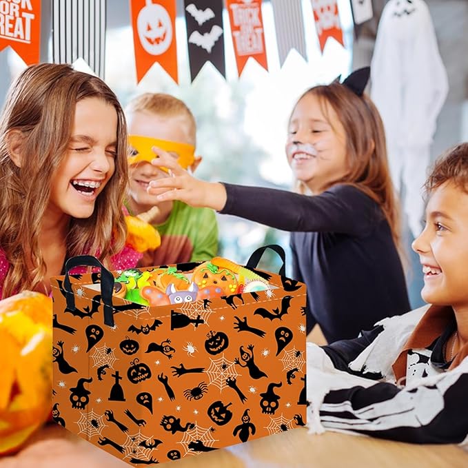 Rectangular Halloween Basket,Trick or Treat Basket for Boys and Girls,Waterproof collapsible storage box,Halloween Decor,Gift box(Witch Halloween)