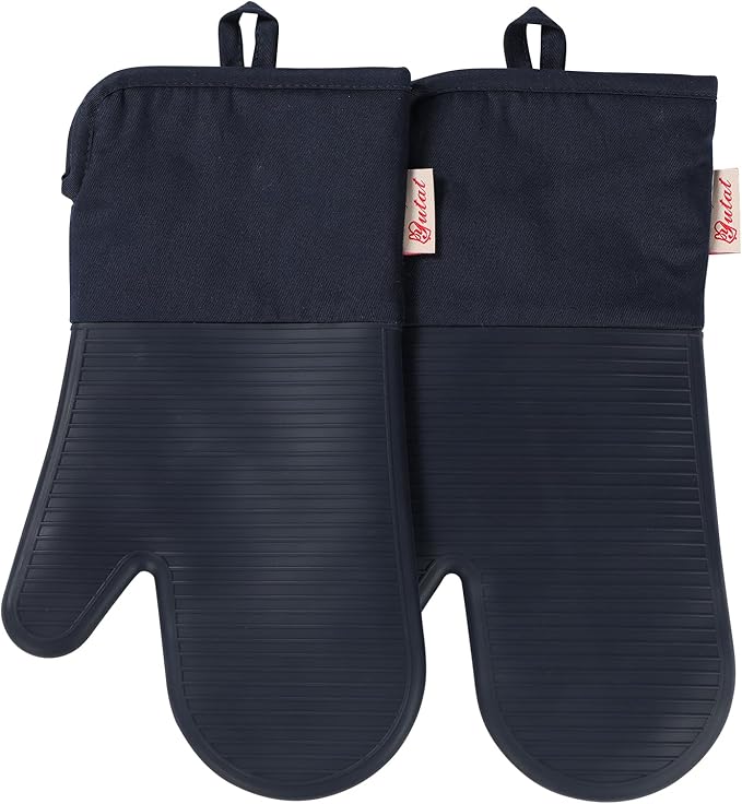 YUTAT Silicone Oven Mitts,High Heat Resistant Up to 500 Degrees,Waterproof Cooking Gloves with Soft Polyester Filling,Kitchen Potholder Set - Perfect for BBQ,Baking and Cooking,DKBlue,2 Pcs Set
