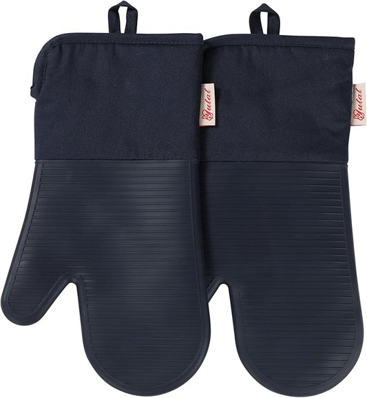 YUTAT Silicone Oven Mitts,High Heat Resistant Up to 500 Degrees,Waterproof Cooking Gloves with Soft Polyester Filling,Kitchen Potholder Set - Perfect for BBQ,Baking and Cooking,DKBlue,2 Pcs Set