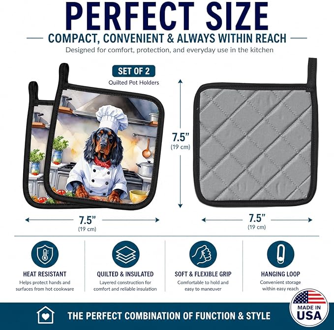 Caroline's Treasures Gordon Setter The Chef Pair of Pot Holders Kitchen Heat Resistant Pot Holders Sets Oven Hot Pads for Cooking Baking BBQ, 7 1/2 x 7 1/2