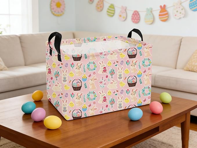 Essme Rectangular Easter Basket,Kids Baskets Empty with Handles,Cute Baskets for Kids Room Decor,Boys and Girls, Gift Basket