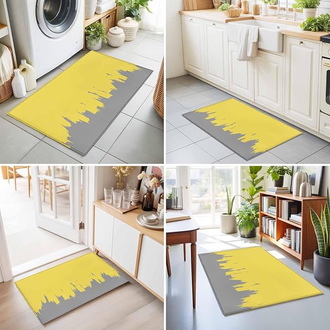 Area Rug 2x3ft, Abstract Yellow Grey Graffiti Washable Rugs for Living Room Bedroom, Oil Painting Artwork Soft Non-Slip Area Rugs Rectangle Floor Carpet for Dining Room