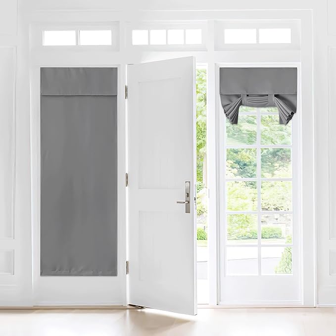 NICETOWN Blackout Curtain for Window, Sidelight Door Curtains for Glass Patio Thermal Insulated French Door Shade for Living Room Kitchen, 30" W x 72" L, 1 Panel, Siver Grey