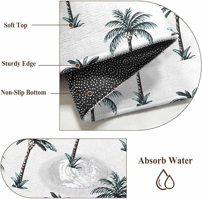 Area Rug 9x12ft, Tropical Palm Trees Washable Rugs for Living Room Bedroom Rectangle Floor Carpet, Green and White Soft Non-Slip Area Rugs for Dining Room