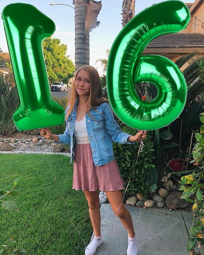 16 Balloon Number Dark Green Balloons, Happy Birthday Decoration for 6th, 40 Inch Number Balloons for 16 61 Wedding Anniversaries Singles Party