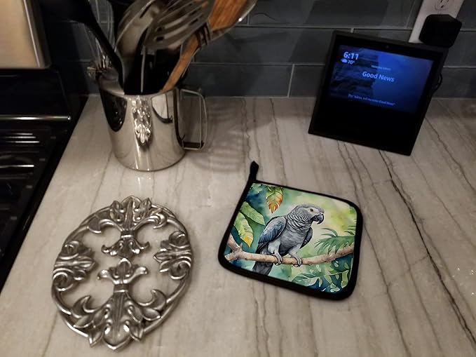 Caroline's Treasures African Grey Parrot Pair of Pot Holders Kitchen Heat Resistant Pot Holders Sets Oven Hot Pads for Cooking Baking BBQ, 7 1/2 x 7 1/2