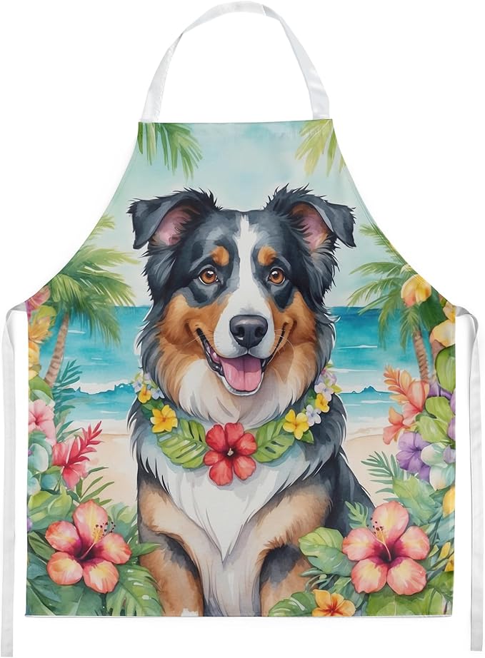 Caroline's Treasures Australian Shepherd Luau Apron Cooking Kitchen Server Baking Crafts Gardening for Adult Women Men, Unisex, Large, Multicolor