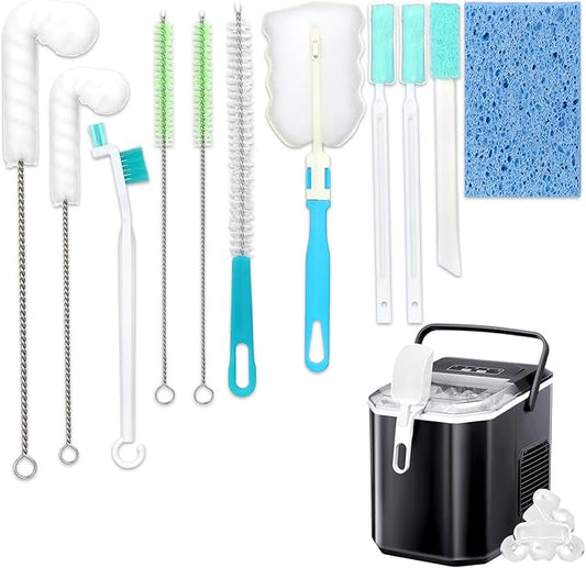Palksky Ice Machine Cleaner Brush Sets, 10PCS Ice Maker Cleaning Tools - 9Pcs Nylon Bristles with 1Pcs Cleaning Sponge