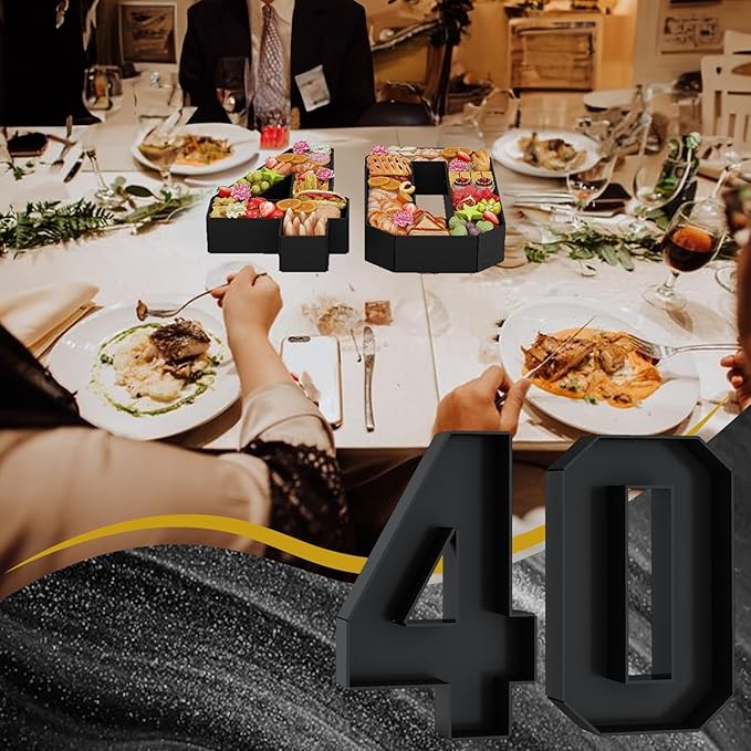 40 Cardboard Numbers for Charcuterie Numbers Fillable 13.8'' Black Paper Mache Number Shaped Cupcake Pans Board Box Trays Container for Food Candy 40th Birthday Party Decorations Anniversary