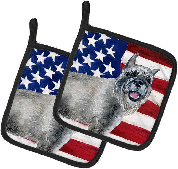 Caroline's Treasures BB9662PTHD Schnauzer Patriotic Pair of Pot Holders Kitchen Heat Resistant Pot Holders Sets Oven Hot Pads for Cooking Baking BBQ, 7 1/2 x 7 1/2