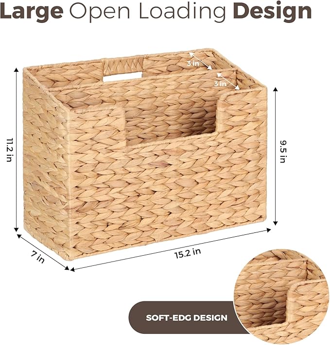 Handwoven Divided Water Hyacinth Wall Magazine Holder - Natural Hanging Organizer for Mail, Newspapers & Magazines, Books & Files - Divided Magazine Basket for Entryway, Living Room, Office