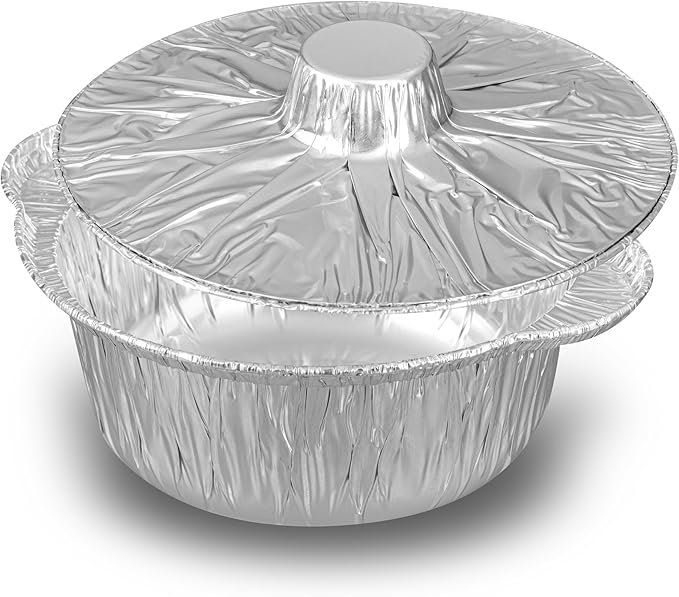 Foil Lux 34 Ounce Pans And Lids, 10 Disposable Pots With Lids - Oven-Ready, Stove Compatible, Aluminum Foil Baking Pans, Freezable, For Outdoor Camping, Vacation, Picnic, And More - Restaurantware