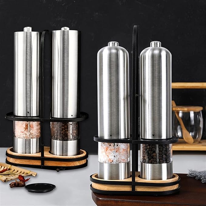 Pepper Mill Grinder 2 Pcs Stainless Steel Electric Salt and Pepper Mill Set Herb Spice Grinder Adjustable Coarseness One Handed Operation Kitchen Gadget for Home, Barbecue, Party (Color : 1) (5 )