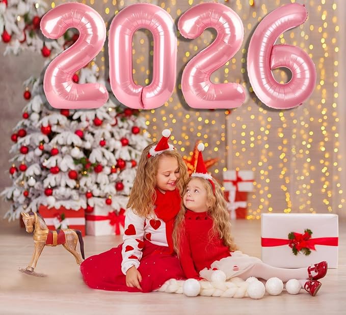 2026 Balloon Pearl Pink Happy New Years Eve Party Decoration, 40 Inch Number Balloons for 26 20 Wedding Anniversaries Singles Party, Girls and Boys