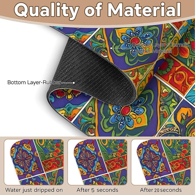 Bohemian Absorbent Sink Faucet Mat, ﻿Mexican Tiles Kitchen Faucet Mat, Sink Splash Guard, for Bathroom Kitchen Sink Splash Guard Drying Mat, Exotic Home Decor, 15.4"x5.7"