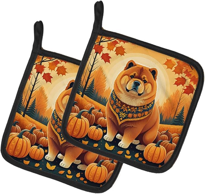 Caroline's Treasures DAC1037PTHD Chow Chow Fall Pair of Pot Holders Kitchen Heat Resistant Pot Holders Sets Oven Hot Pads for Cooking Baking BBQ, 7 1/2 x 7 1/2