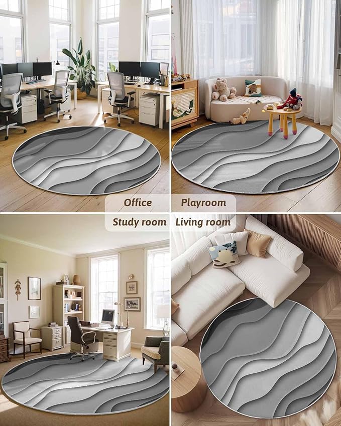 Round Area Rug,Gray Stripe Gradient Color Block Water Ripple Circle Living Room Rug Non-Slip Rugs Indoor Carpet,Ombre Abstract Geometric Art Soft Comfort Rugs for Bedroom KidsRoom Nursery