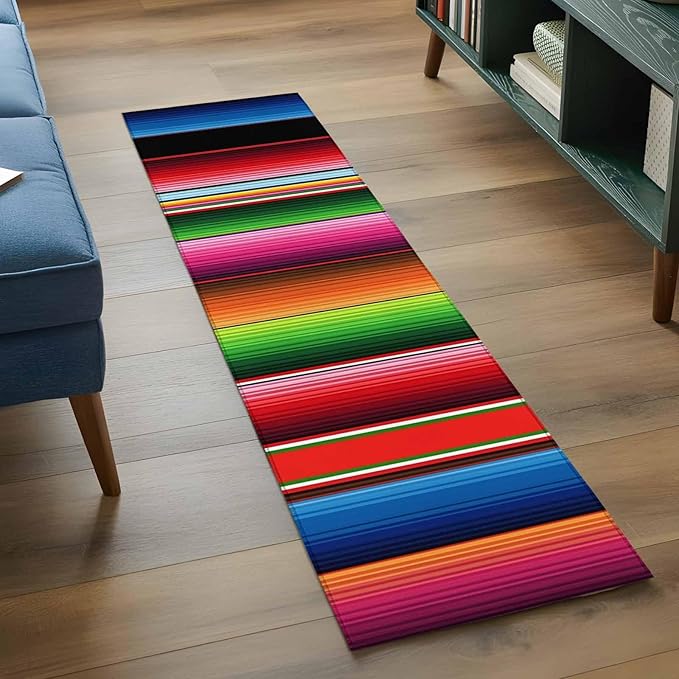 Runner Rug for Bedroom Hallway, Mexico Art Colorful Stripes Kitchen Runner Rugs Area Rug 2x6ft, Color Gradient Lines Washable Soft Floor Carpet for Entryway Stair
