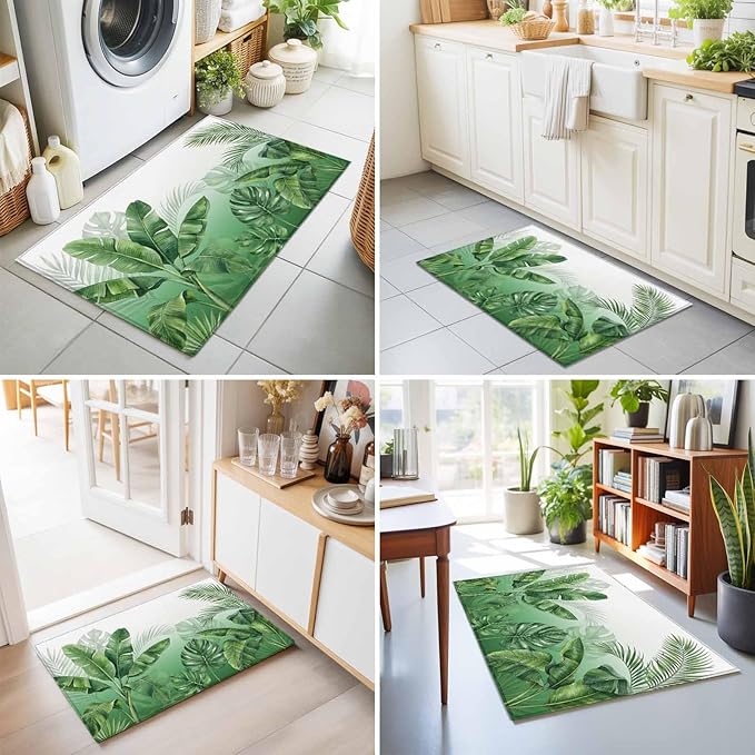 Area Rug 2x3ft, Botanical Rainforest Plants Washable Rugs for Living Room Bedroom, Watercolor Tropical Banana Leaves Soft Non-Slip Area Rugs Rectangle Floor Carpet for Dining Room