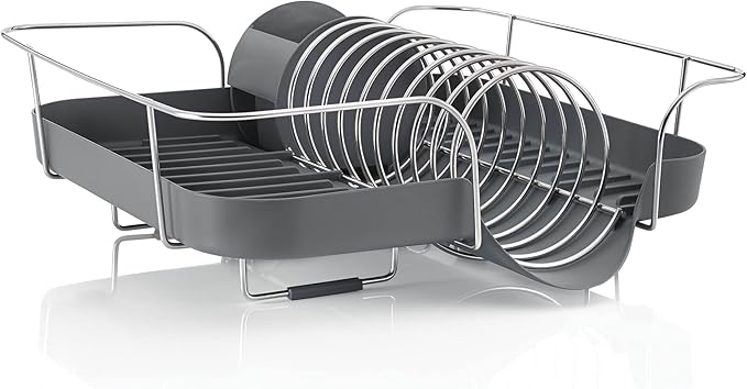 Polder Spring Dish Rack Holds Up to 9 Plates and Includes Removable, Stand-Alone Utensil Bin (Gray)