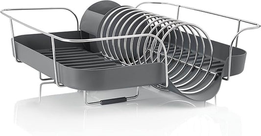 Polder Spring Dish Rack Holds Up to 9 Plates and Includes Removable, Stand-Alone Utensil Bin (Gray)