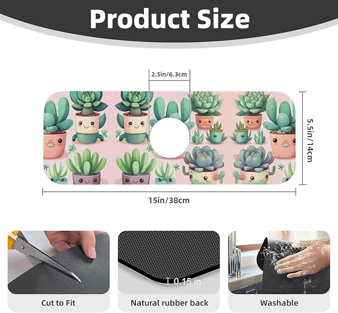 Lovely Succulent Plants Printed Faucet Absorbent mat, Suitable for bathrooms, Kitchens, and Other Sink Areas.