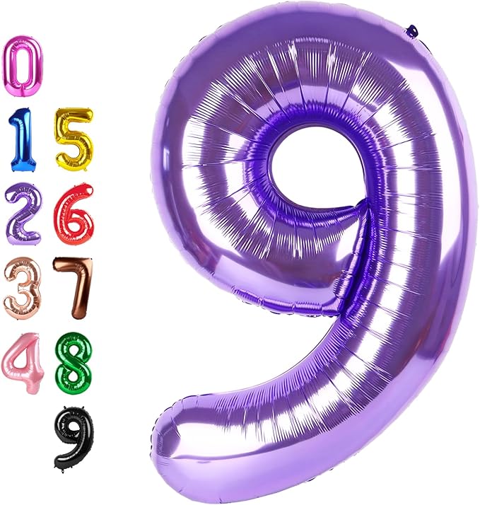 9Th Birthday Decorations 9 Number Balloons, Happy Birthday Decoration for 9th, Purple Balloon Numbers 40 Inch for Girls Boys Women Men Engagement, Bridal Shower Party