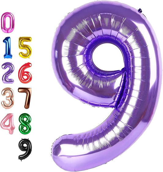 9Th Birthday Decorations 9 Number Balloons, Happy Birthday Decoration for 9th, Purple Balloon Numbers 40 Inch for Girls Boys Women Men Engagement, Bridal Shower Party
