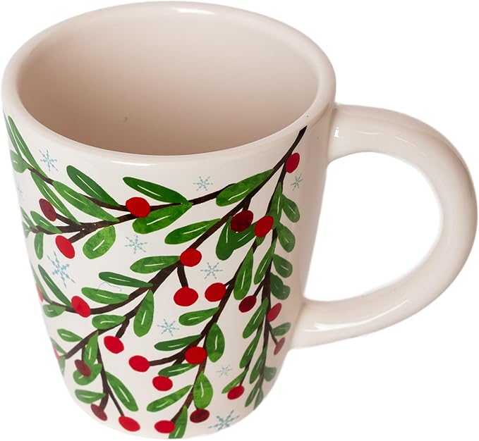 Boston International Ceramic Mug for Coffee Tea & Hot Drinks, 15 oz, Cranberry Wreath