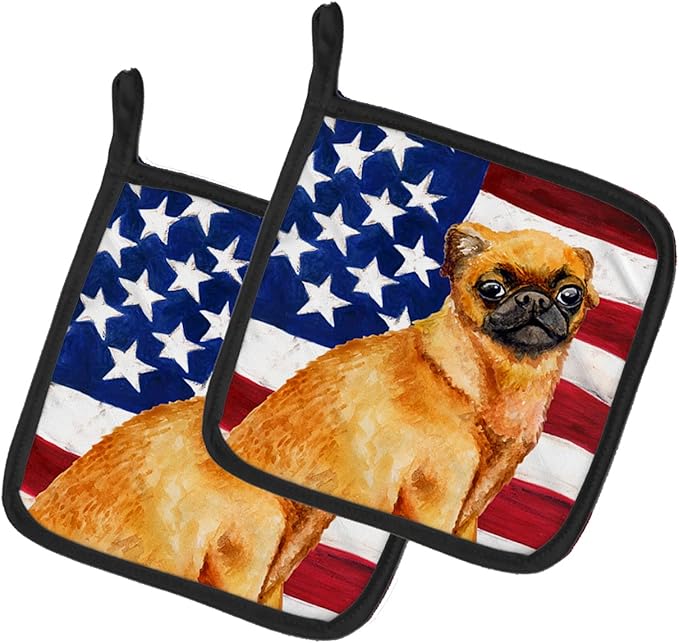 Caroline's Treasures BB9667PTHD Small Brabant Griffon Patriotic Pair of Pot Holders Kitchen Heat Resistant Pot Holders Sets Oven Hot Pads for Cooking Baking BBQ, 7 1/2 x 7 1/2