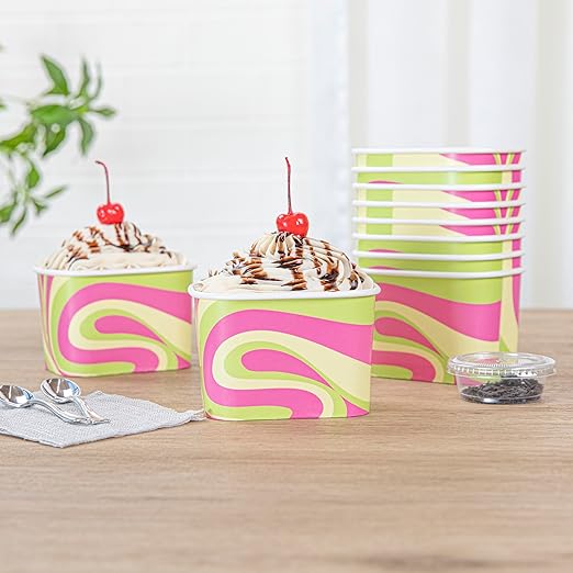 Coppetta 12 Ounce Dessert Cups, 50 Greaseproof Ice Cream Cups - Lids Sold Separately, For Hot And Cold Foods, Pastel Groove Paper Yogurt Bowls, Disposable, Sturdy - Restaurantware