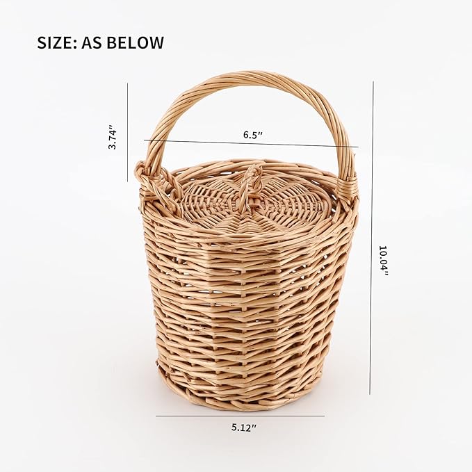 Small Wicker Basket, Round Storage Bin with Handle and Lid for Cell Phones Toys Sundries