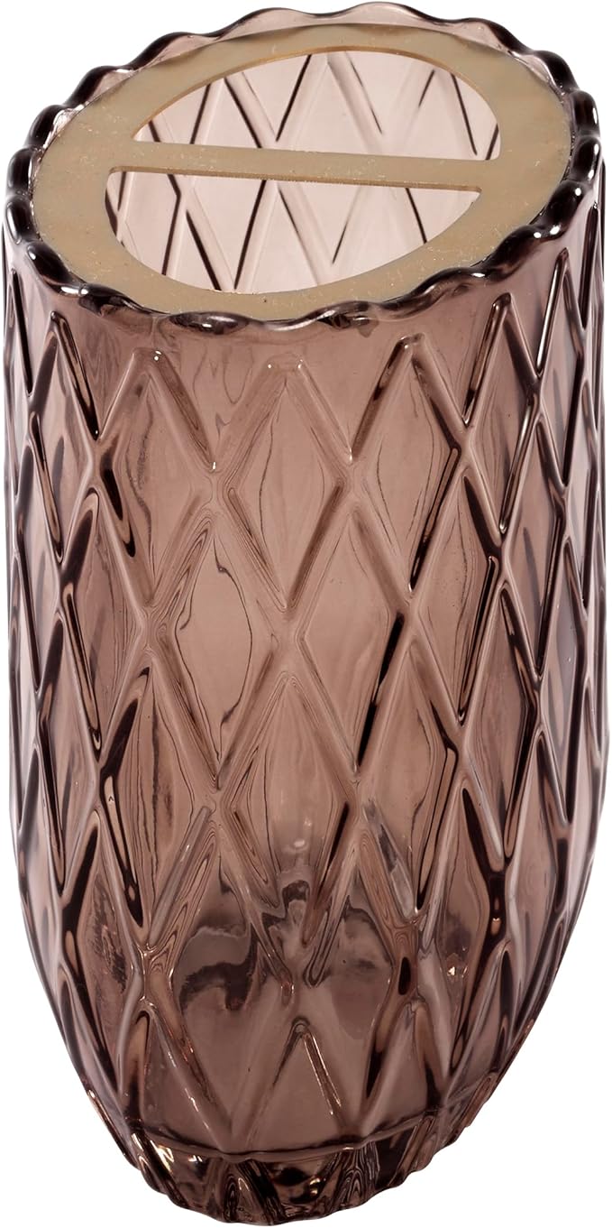 Nicole Miller – Toothbrush Holder, Embossed Glass with Scalloped Edge and Gold-Tone Divider, Trellis Home Decor – Perfect for Organizing Bathroom Essentials (Bijou Brown)