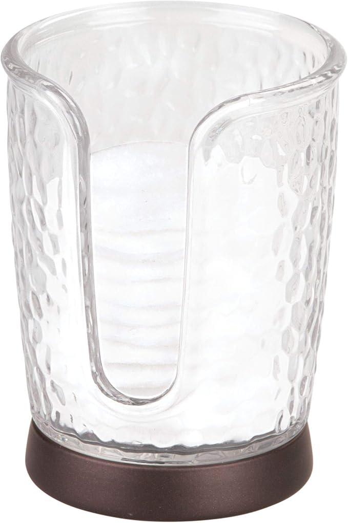 iDesign Rain Disposable Paper and Plastic Cup Dispenser Holder for Master, Guest, Kids' Bathroom Vanity and Countertops, 3.10" x 3.10" x 4", Clear and Bronze