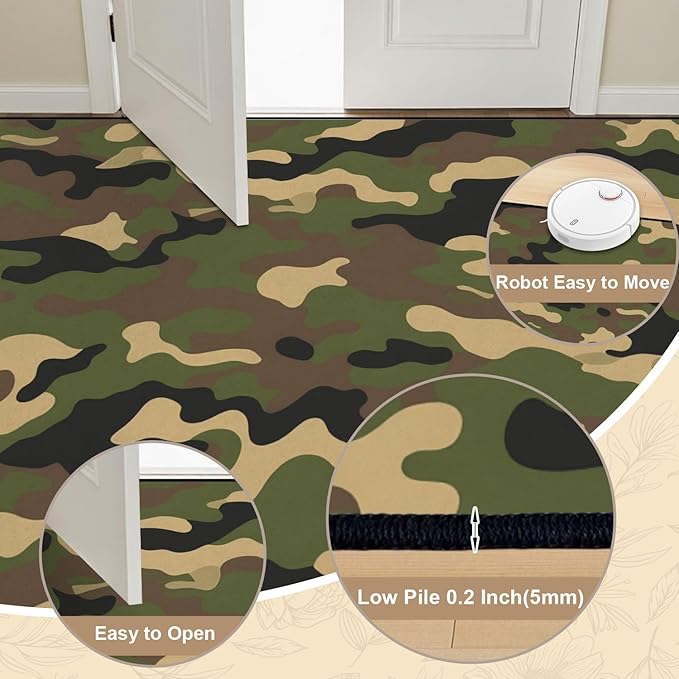8x10 Area Rugs for Bedroom Boho Washable Man Cave Rug for Living Room Camouflage Green Brown Tan Shades Distinctive Design Soft Rubber Backed Non-Slip Large Carpets for Boys