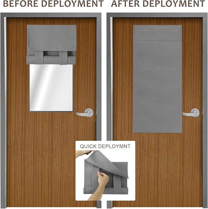 WdFour Classroom Door Window Cover,Blackout Shades for Classroom Windows and Doors，Privacy,Room Darkening Design Blocks Views, Classroom Window Cover Lockdown. 12W x 30L Inches, 1 Panel, Light Gray.