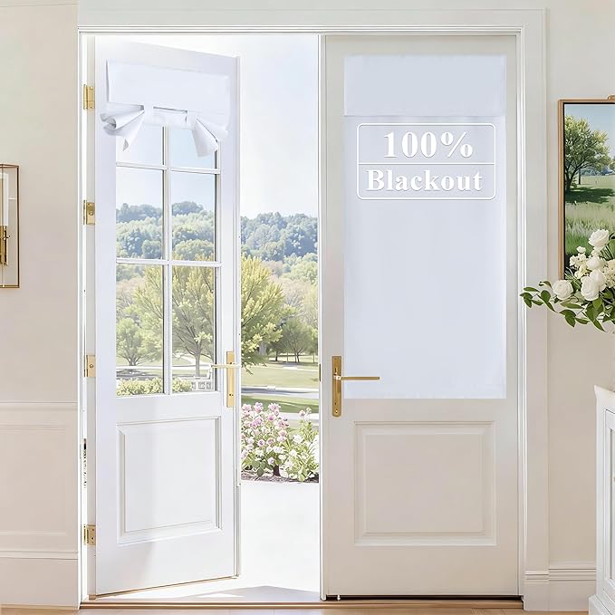 RYB HOME 100% Blackout Door Curtain for French Door, Privacy Shade for Bedroom Office Kids Nursery Window, W26 x L40 inches, 1 Panel, White